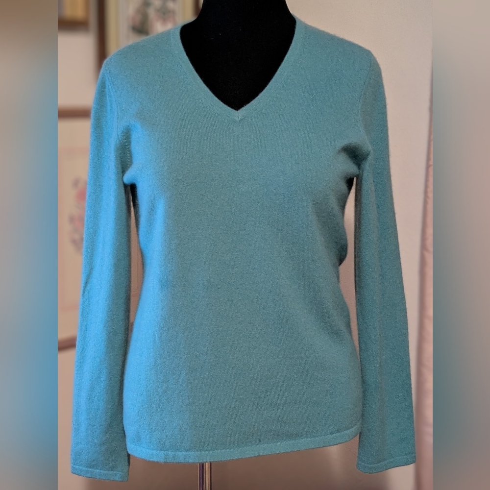 Teal V-Neck Cashmere Sweater Large